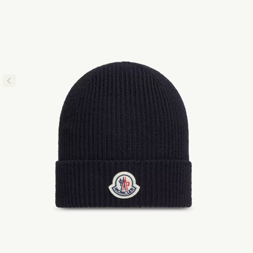Moncler Black Wool Beanie Hat toque, one size
